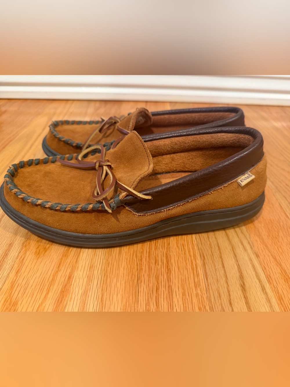 LB Evans Atlin Suede Moccasin Slippers Men’s Size 9 Brown Terry Lined Memory Foa